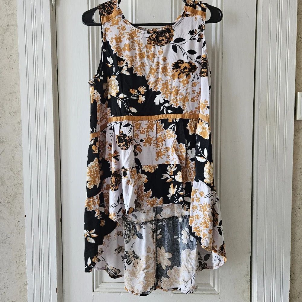 Maurices Floral Gold Black Sleeveless High Low Tunic Medium